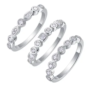 Ensemble de trois bagues en argent sterling S925 serties de moissanite, modèles divers