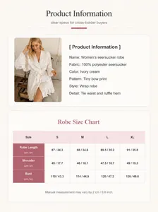 Detailed size chart and product specs for women's bow print seersucker robe