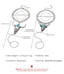 Gedetailleerde maattabel voor vintage western stierenkop slavenarmbanden met turquoise.