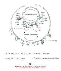 Gedetailleerd overzicht van de western cowboy ketting en armband met maten