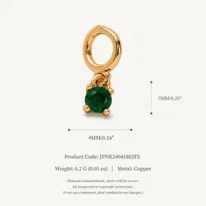 Green zircon birthstone pendant with 18K gold plated copper base for DIY jewelry