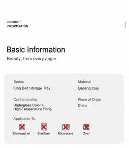 Spécifications détaillées du plateau de rangement pour bijoux en céramique oiseau.