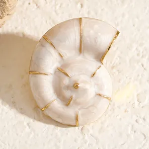 Detailansicht einer eleganten Vintage Nautilus-Anstecknadel mit Goldlinien und Perleffekt
