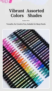 Detailed view of colorful 48-color double line outline pens for creative DIY cards.