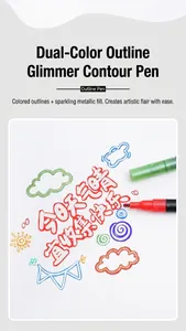 Close-up of double line metallic outline markers showing vibrant creative drawing effects