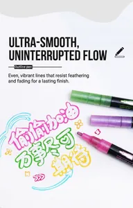 Detailed macro view of metallic outline pens showing double-line shiny ink on paper