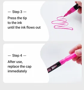 Macro detail showing how to prime the tip and store the pink outline marker pen.