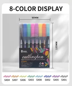 Set of 8 shimmering outline markers with dual-line effect for DIY journaling
