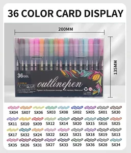 Detail view of 36-color outline pen set with actual color swatches and codes