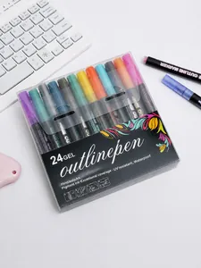 24-color double line outline pen set in a transparent storage case for DIY journaling
