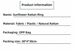 Detailed product specifications for sunflower wreath with 11 flowers and rattan ring