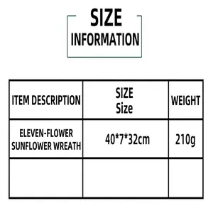 Detailed size and weight chart for the sunflower decorative wreath festival hanging
