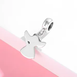 S925 sterling silver angel charm pendant with minimalist polished finish for DIY bracelets