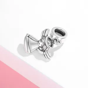 S925 sterling silver angel wing charm bead for DIY bracelets, minimalist jewelry design