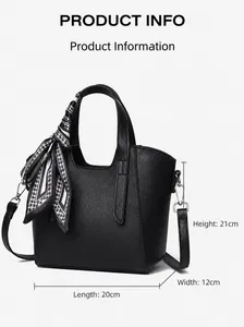 Elegante borsa a secchiello in pelle martellata nera con foulard di seta decorativo