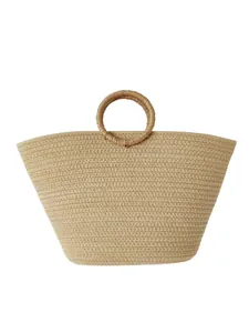 Elegante borsa da spiaggia grande in corda di cotone intrecciata con manico tondo