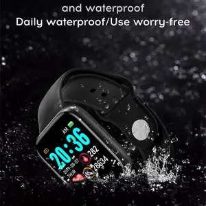 Schwarze Y68 D20 wasserdichte Smartwatch mit Farbbildschirm und Silikonarmband