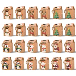 Christmas Kraft Paper Gift Bags With Snowflake Pattern Hollow Labels Red Ribbon For Xmas Candy Cookie Packaging Party Favors