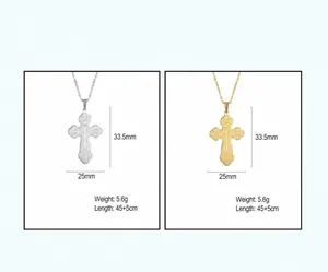 Stainless steel cross pendant necklace for men with measurements and weight specifications