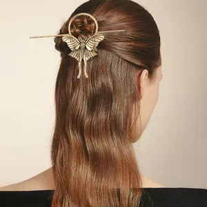 Vintage Gothic Insect Moth Butterfly Alloy Hair Stick Metal Bun Hairpin Hair Accessories For Women Gold Silver Fashion Jewelry