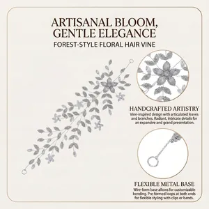 Detailed view of flexible vine hairband with sparkling rhinestones and end loops for bridal styling