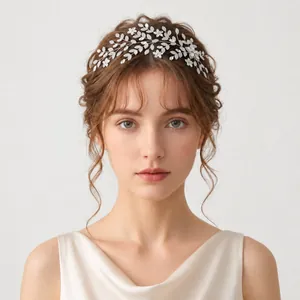 Luxury Bridal Hair Vine Zircon Rhinestone Floral Leaf Headband For Wedding Party Elegant Handmade Women Hair Accessories