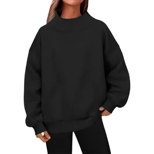 Front view of a black oversized high-neck sweatshirt with ribbed cuffs and soft fleece