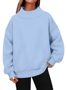 Light blue women's casual high neck sweatshirt with long sleeve pullover design