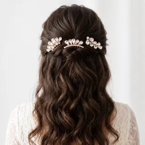 Bridal Alloy Rhinestone Hair Combs For Wedding Party Women Gold Floral Butterfly Water Drop Crystal Hair Clips Jewelry