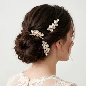 Elegant 3-piece crystal teardrop hair comb set for bridal updos and formal evening hairstyles
