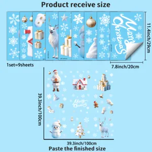 Set of 9 Christmas window stickers featuring Santa Claus and snowman, 39.3x39.3 inch size.