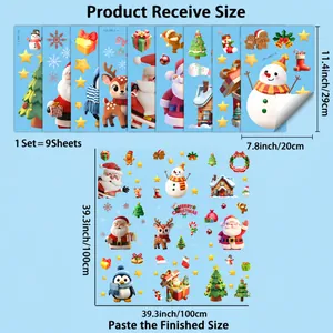 Christmas window sticker set with Santa and snowman illustrations, showing layout dimensions.