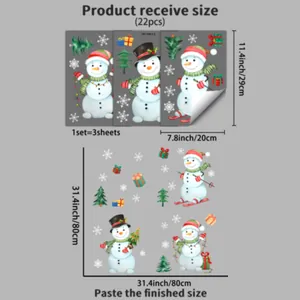 Adesivi per finestre pupazzo di neve Natale 22 pezzi 3 fogli guida taglie