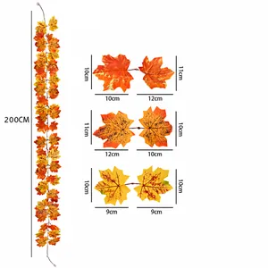 Gedetailleerde afmetingen van 200cm kunstmatige esdoornblad slinger voor herfst