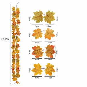 Specificaties voor kunstmatige esdoornbladguirlande met 200 cm lengte en details.