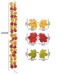 Gedetailleerde afmetingen voor 200cm kunstmatige herfst esdoornblad slinger decor