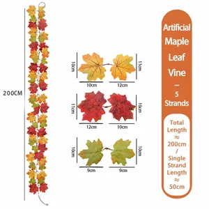 Gedetailleerde afmetingen voor 200cm kunstmatige herfst esdoornblad slinger decor