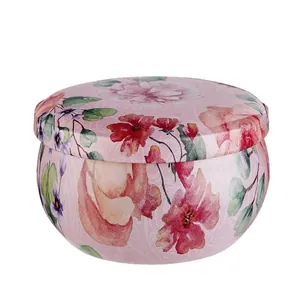 Elegante barattolo rotondo per candele profumate in metallo con motivo floreale rosa