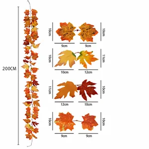 Details van de kunstmatige esdoornblad slinger van 200cm voor herfst woondecoratie