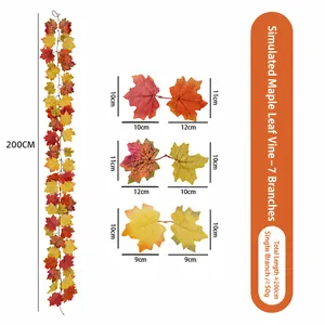 Gedetailleerde afmetingen van 200 cm kunstmatige herfst esdoornblad slinger decor