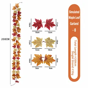 Kunstmatige herfst esdoornblad slinger van 200 cm met gedetailleerde bladspecificaties