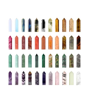 Collection of various natural crystal hexagonal points and healing stones for decor