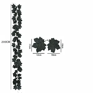 Gedetailleerd diagram van een 200cm kunstmatige zwarte esdoornbladrank met maten.