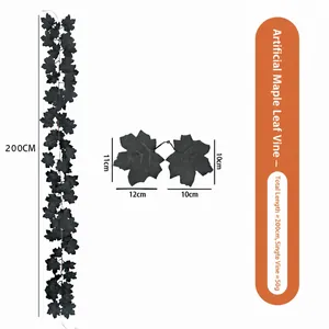 Gedetailleerd diagram van een 200cm kunstmatige zwarte esdoornbladrank met maten.