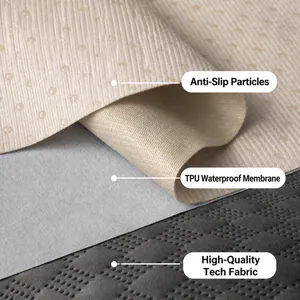 Detail showing multi-layer structure of waterproof pet mat with TPU and tech fabric