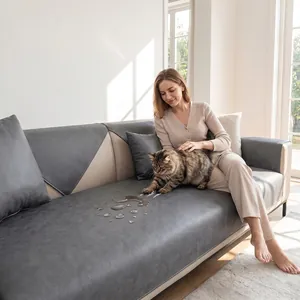 Water-resistant tech fabric sofa cover detail showing liquid beads on surface