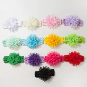 Set of colorful children's chiffon flower headbands with elastic bands for babies.