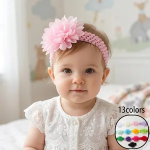 Baby Girls Elastic Chiffon Flower Headband Fabric Soft Handmade Floral Hair Band Accessories For Infants Newborns Toddlers