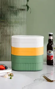 Stackable large capacity silicone ice cube mold set in three colors for home fridge.