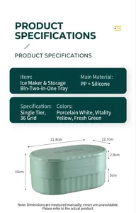 Ice cube tray with lid and storage bin, green 36 grids silicone mold for freezer
